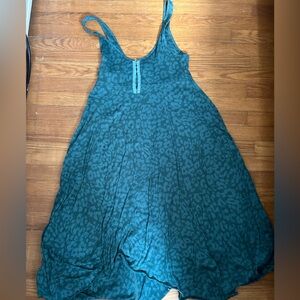 Free People Animal Print Teal Handkerchief Hem Sundress, Size Small